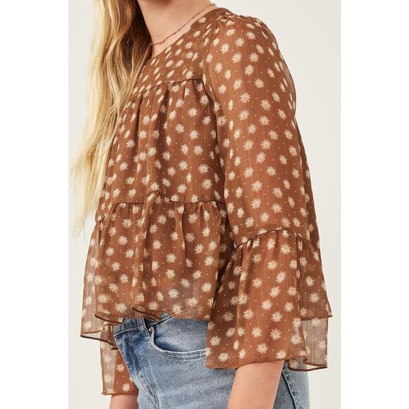 HAYDEN Daisy Floral Print Tiered Chiffon Top Girls XL - Picture 3 of 4